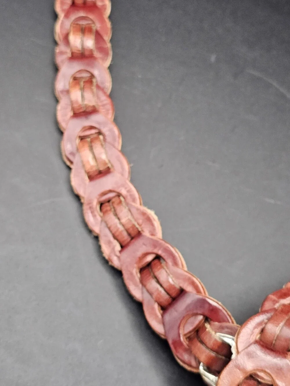 Vtg Capezio Brown Leather Link Belt Western Concho Boho Slip-Braid Belt 90s M/L